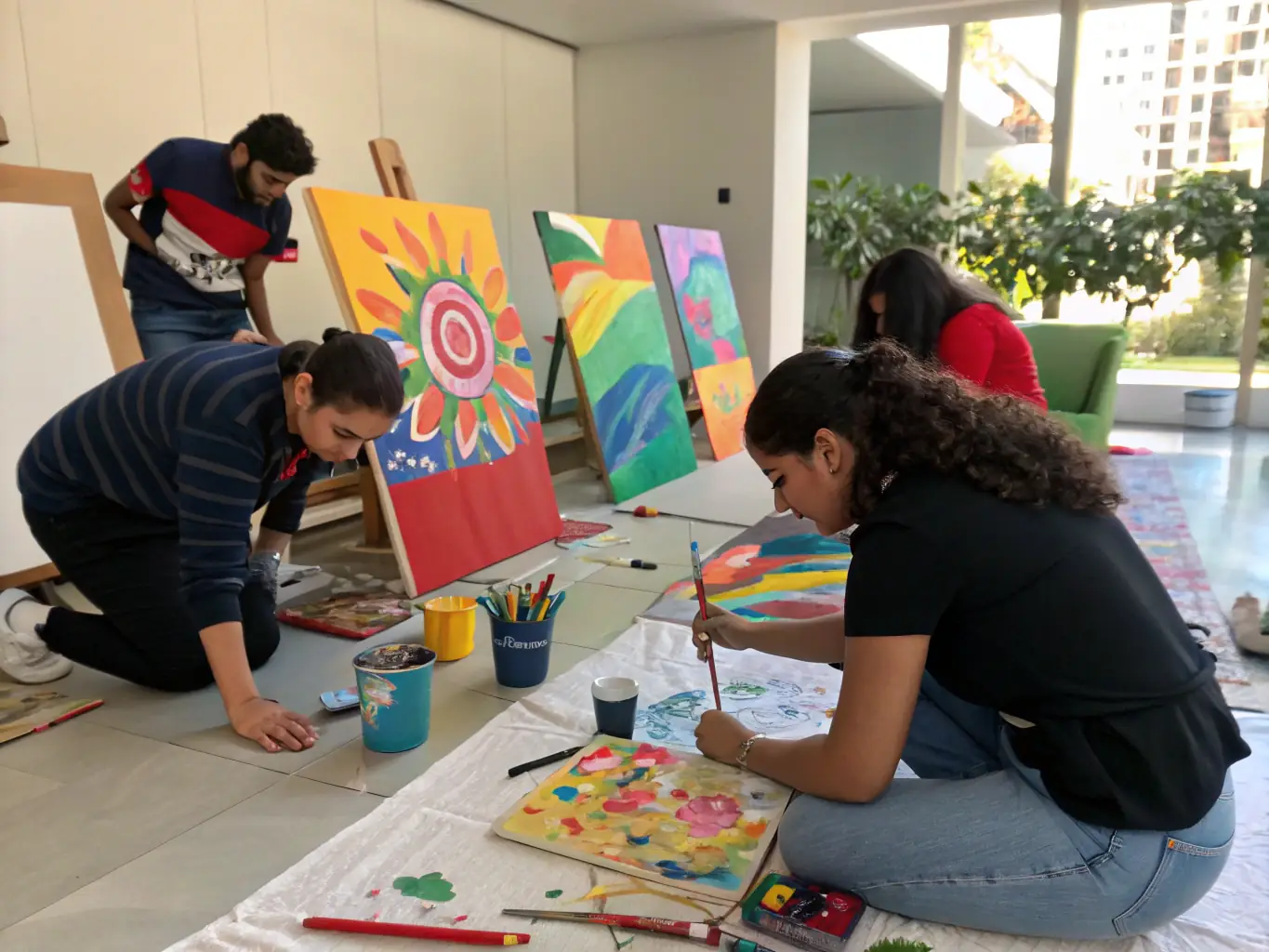 A collaborative art project being created by workshop participants, symbolizing community engagement and shared artistic expression.