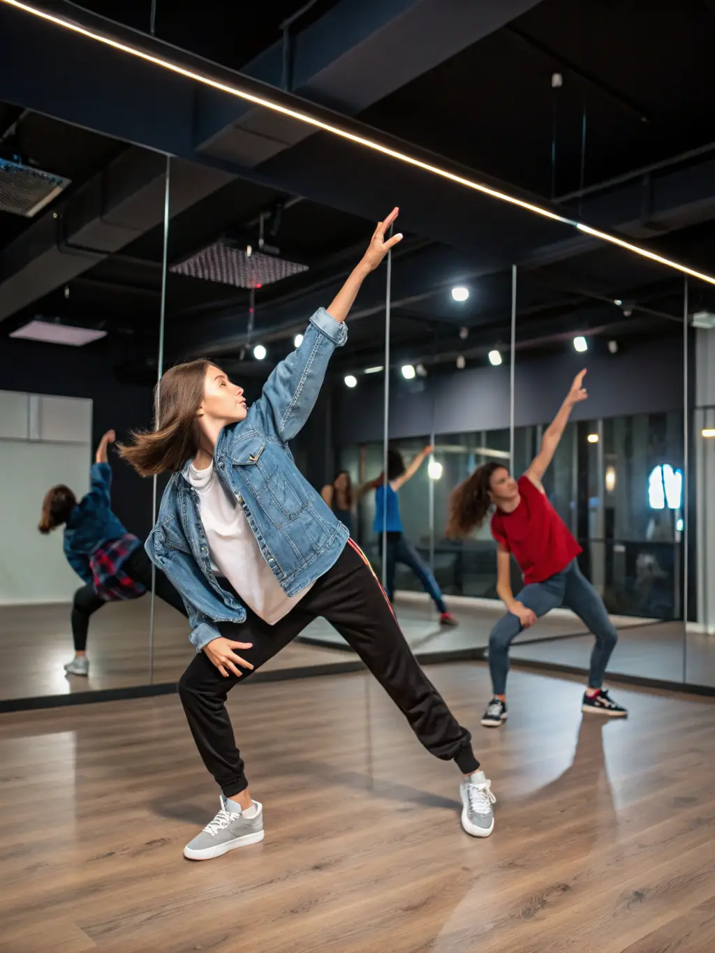 A dynamic image of adults engaged in a contemporary dance class at L'ANTRE DES CASCADES, capturing their fluid movements and joyful energy.
